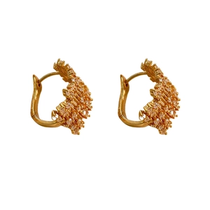 French vintage gold plated earrings with sparkling crystals and textured wave design