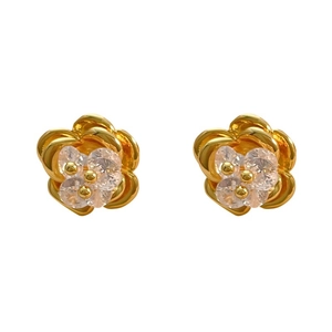 Elegant 18K gold plated copper rose stud earrings with sparkling cubic zirconia centers