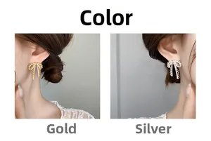 Detailed comparison of gold and silver lace bow earrings with elegant micro pearls