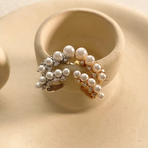 Orecchini vintage francesi con perle e zirconi in finitura oro e argento