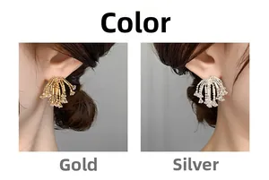Detailed comparison of gold and silver sparkling zircon tassel earrings on ears