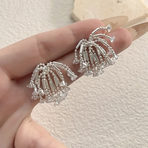 Elegant zircon firework tassel earrings in S925 silver finish for stylish women