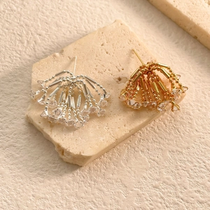 Sparkling Zircon Fireworks Tassel Earrings Copper Gold Plated Fan Shaped Fashion Elegant Dangle Studs Women Jewelry