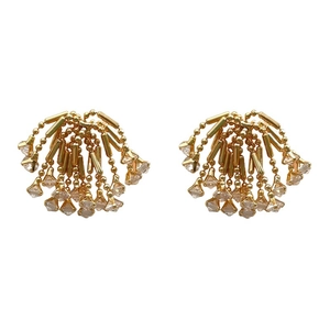 Elegant gold-plated tassel drop earrings with sparkling zircon gemstones on white background