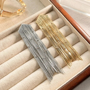 Boucles D'oreilles Pendantes En Cuivre À Losanges Géométriques Avec Pompon En Zircon Plaqué Or Véritable Chaîne Longue Bijoux Élégants Pour Femmes