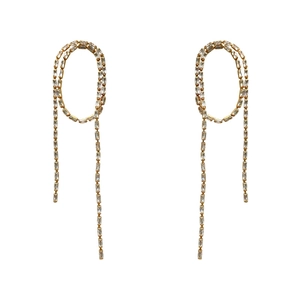 Elegant gold-tone tassel rhinestone earrings with s925 silver needles and double ring design