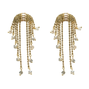 Elegant bridal butterfly tassel earrings with sparkling zircons and gold drop chains
