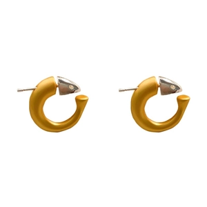Snake-shaped matte gold and polished silver contrast stud earrings in 18K gold plated copper