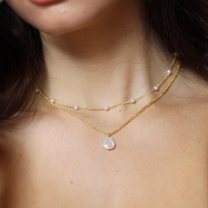 Elegante 18K vergoldete Doppelschicht-Halskette mit Süßwasser- und Barockperlenanhängern