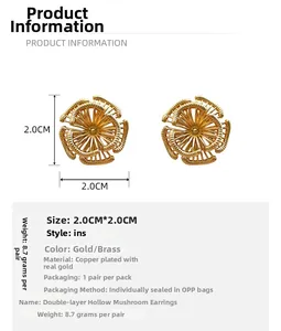 Fiche technique détaillée de taille et matériau pour boucles d'oreilles champignon