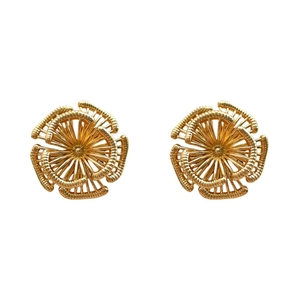 Boucles d'oreilles tournesol en laiton plaqué or 18 carats au design floral vintage 3D
