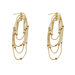 Elegant multi-layered gold S925 silver needle drop earrings with geometric oval fringe