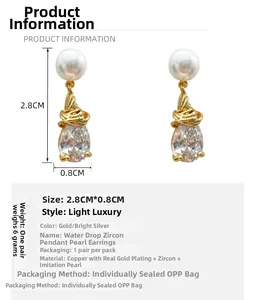 Détails des boucles d'oreilles en perles et zircon avec placage en or et dimensions
