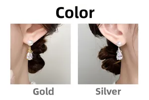 Détails de boucles d'oreilles élégantes en perle et cristal goutte d'eau or et argent