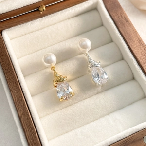 Élégantes Boucles d'Oreilles Goutte d'Eau en Zircone et Künstliche Perle Cuivre Plaqué Or Argent Fil Enroulé pour Femme Bijoux de Mariage