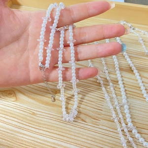 Baroque beaded necklace with white pearls, zircons, and silver adjustable lobster clasp