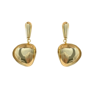 Minimalist gold tassel drop earrings with liquid metal geometric design in polished finish