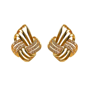 Elegant gold-tone woven knot stud earrings with shimmering pave-set cubic zirconia stones