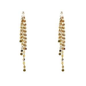 Boucles d'oreilles longues dorées à pampilles avec paillettes et zircon rectangulaire
