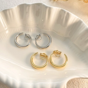 Minimalistische C-Förmige Creolen Kupfer Mit 18K Gold Beschichtet Clip-On Für Ohren Ohne Löcher Französischer Stil Damen