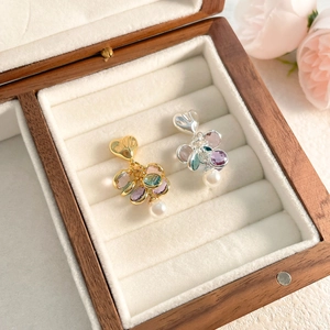 Heart Colorful Zircon Tassel Drop Earrings Brass Gold Plated Multi Gemstone Imitation Artificial Pearl Sweet Jewelry Women