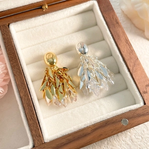 Boucles D'oreilles Pendantes À Pampilles De Feuilles En Cuivre Plaqué Or 18 Carats Et Zircon Mode Coréenne Pour Femmes