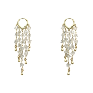 Luxurious 18K gold plated tassel earrings with crystal stones and heart drop accents