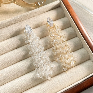 Long Tassel Dangle Earrings For Women Luxury Marquise Zircon Rhinestone Crystal Beads 18K Gold Plated Copper Silver Earring Post