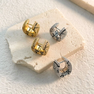Leopard Print Hoop Earrings Copper Gold Silver Plated Micro Pave Black White Zirconia U Shaped Geometric Jewelry For Women