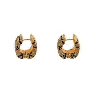 Luxury gold leopard print earrings with pavé set black and clear zircon crystals
