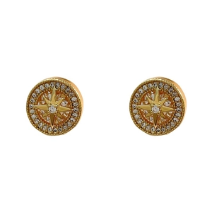 Luxury gold round starburst stud earrings with brilliant zircon crystals for women