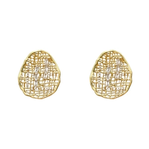 18k gold plated oval mesh earrings with hollow grid design and sparkling zircon stones