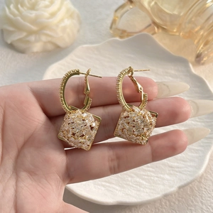 Elegant 18K gold plated geometric diamond earrings with rhombic crystal inlays