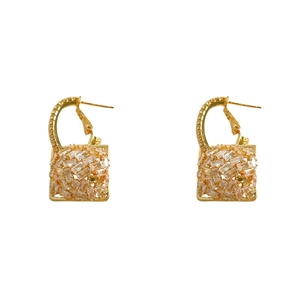 Luxurious geometric rhombus earrings with sparkling crystals and 18K gold plating finish