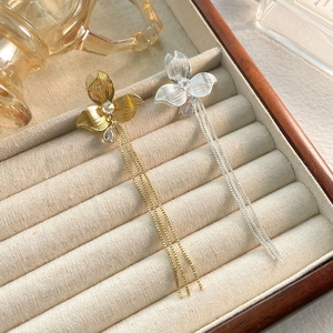 Orecchini Nappa Fiore Rame Placcato Oro 18K Con Zirconia Catena Lunga Elegante Pendente Per Donna Gioielli