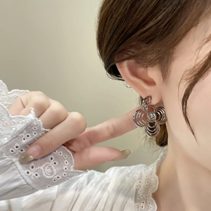 Elegant silver hollow floral geometric earrings with multilayer concentric petal design