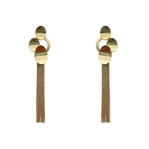 Elegant gold-plated tassel earrings with geometric layered circular studs for women