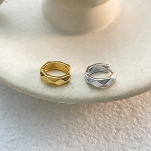 Minimalist Geometric Faceted Huggie Earrings Copper 18K Gold Plated Modern Small Hoop Jewelry For Women