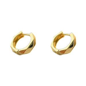 Minimalist geometric circle hoop earrings with 18K gold plated irregular faceted design