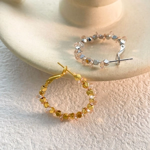 Orecchini A Cerchio Ottone Placcato Oro E Argento Con Perle Di Cristallo Sfaccettate Cubi Di Metallo Boho Per Donna