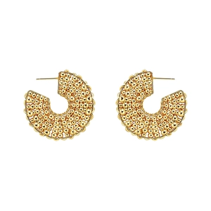 Elegant 18K gold-plated C-shaped stud earrings with intricate textured granulation detail