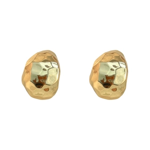 Minimalist hammered gold C-shaped earrings with irregular texture in 18K gold plated copper