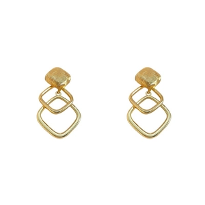 Modern geometric square drop earrings with gold woven texture and concentric design