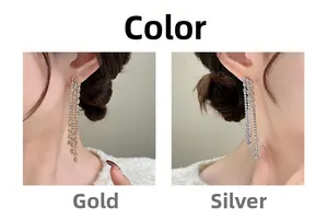 Long chain tassel earrings with marquise zircon stones in gold and silver finish