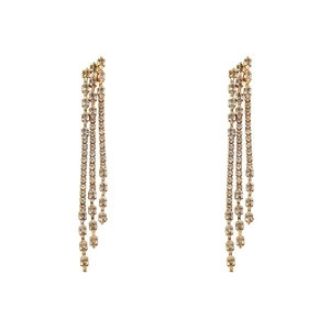 Elegant gold-tone long chain tassel earrings with sparkling rhinestones for formal wear