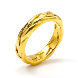 Minimalist braided gold titanium steel ring featuring a stylish twisted rope texture