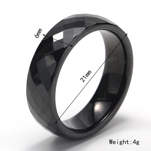 6mm black faceted bioceramic ring with diamond-cut polished finish for men and women