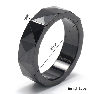 6mm black geometric ceramic ring with rhombic facets for women in a minimalist style