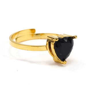 Anillo de corazón con circón negro de oro 18K y banda ajustable para mujer