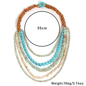 Detail showing Bohemian multi-layer handmade turquoise stone necklace, 55cm and 106g weight